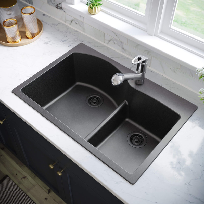 MRDirect Quartz Granite33" L x 22" W Double Basin Dropin Kitchen Sink